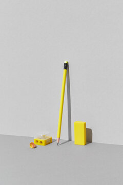 Pencil, eraser and sharpener