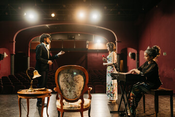 Opera singers practicing for live show