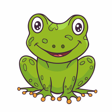 Cartoon cute frog. Vector illustration funny character toad. Isolated drawing animal printable clipart.