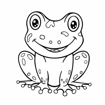 Cute Cartoon Outline Drawing Frog. Kids Coloring Book. Vector Illustration Funny Character Toad. Isolated Line Drawing Animal Printable Clipart.