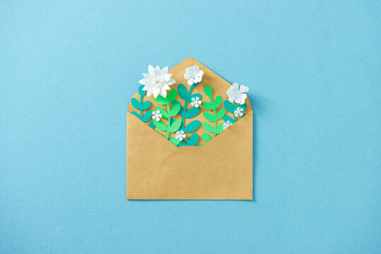 Love letter with a bunch of flowers in paper