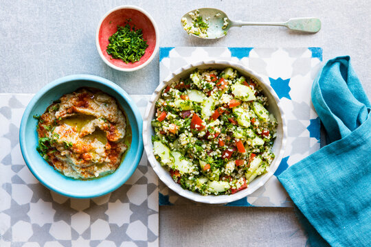 Baba Ghanoush and Bulgur Tabbouleh Salad
