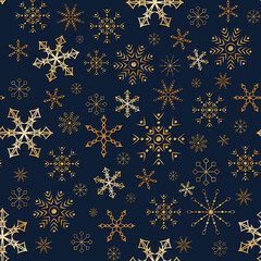 Elegant Christmas Background with Shining Gold Snowflakes. Vector Illustration