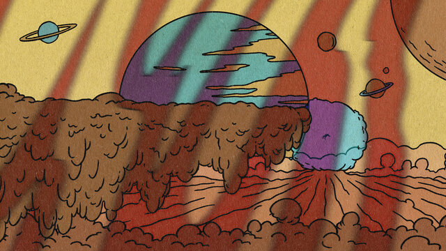 Vintage Fantasy Planet Illustration