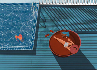 Young woman enjoying a sun at poolside