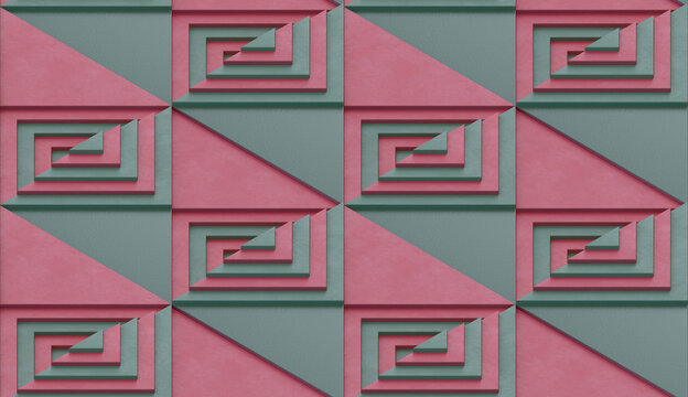 Wall of square stairs. Red and Green. Seamless.