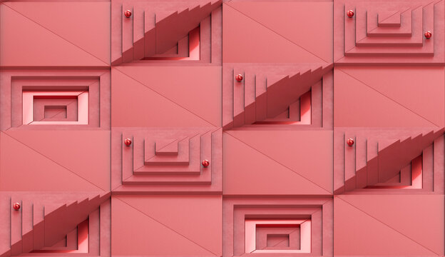 Valley of square stairs. Red color.