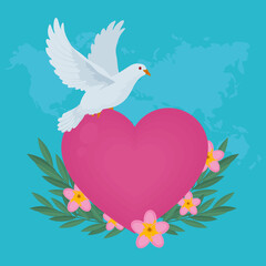 floral heart and dove