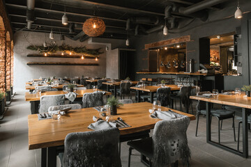 Contemporary Stylish Restaurant With Grey Walls

