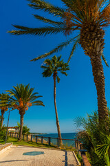 Obraz premium SIDE, TURKEY: View from the promenade in the city of Side to the Mediterranean Sea.