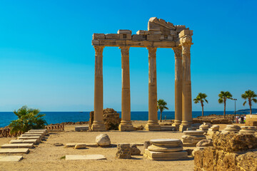 Fototapeta premium SIDE, TURKEY: Ruins of the Temple of Apollo in Side in a beautiful summer day.