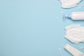 Accessories for the baby on a light blue background. Child care.