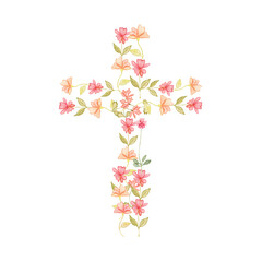 cross of flowers Jesus in my heart concept for the design of Christian brochures, websites, books. watercolor for postcards