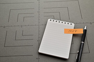 There is sticky note with the word of MVP which is an abbreviation for Minimum Viable Product on...