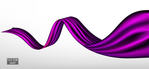 purple flying silk fabric on white background.vector black silk.black curtain