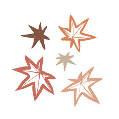 Vector image of brown and orange maple leaves on a white background. Ink style. Brush strokes. Doodle. Minimalism. Autumn