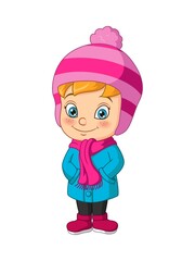 Cartoon little girl wearing winter clothes