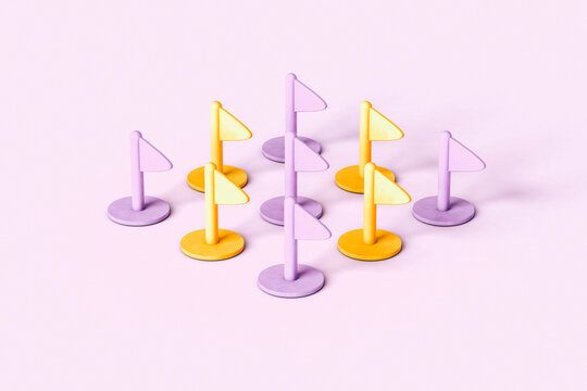 Purple and yellow plastic flags
