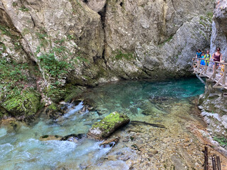 Mountain river Radovna in the Vintgar Gorge or Bled Gorge - Bled, Slovenia (Triglav National Park) - Bergfluss Radovna in der Vintgarklamm oder Vintgar Klamm - Bled, Slowenien (Triglav-Nationalpark)