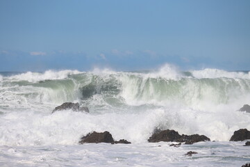 Huge waves crashing on Coastline Wellington New Zealand 