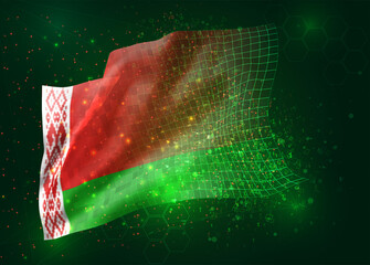 Belarus, on vector 3d flag on green background with polygons and data numbers