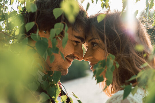 Bride and groom celebrating small wedding in nature