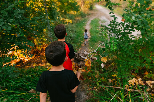 Hiking through the woods on an autumn day. 