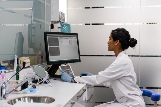 Female dentist at work