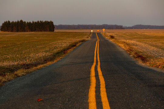 Empty Road Landscape with double lines 