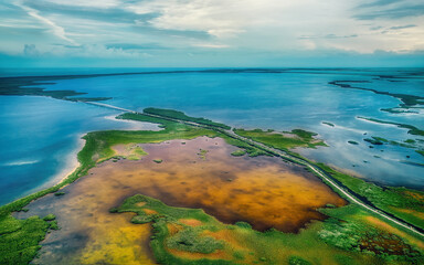 Aerial view of Barnes Sound at the north end of Key Largo in the Florida Keys