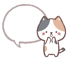 驚くミケネコと線画フキダシ