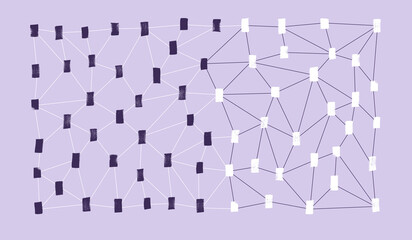 Abstract network on grey with different color nodes