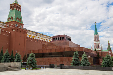 Lenin's Mausoleum at Red Square, Lenin's Tomb, resting place of Soviet leader Vladimir Lenin, His preserved body has been on public display there - 448883565
