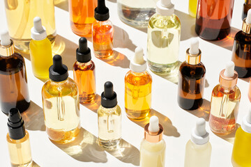Essential oils in different bottles.
