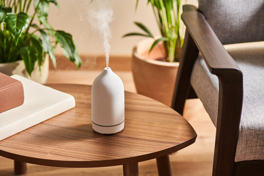 Humidifier on coffee table.