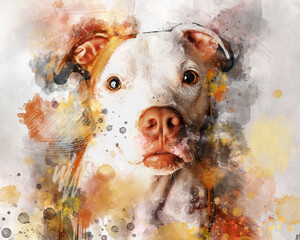 Watercolor Portrait of Pit Bull Terrier. Hand drawn digital water color painting. - obrazy, fototapety, plakaty