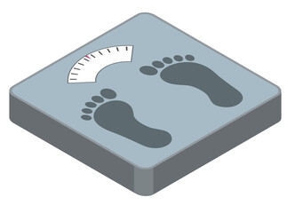 アイソメトリックスで描いたアナログの立体的な体重計のイラスト足跡　グラフィック素材