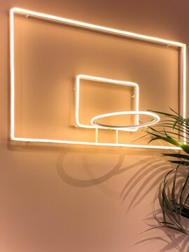Neon lamp in shape of basketball board