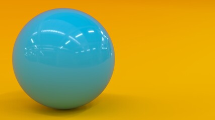 Turquoise Marble Ball on Yellow Background 3D Rendering