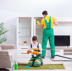 Cleaning professional contractors working at house