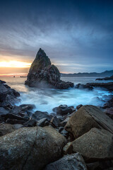 sunset on the rocky coast