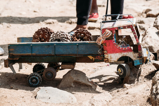 toy truck for children hand made of ald materials on floor