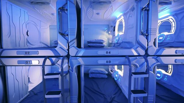 Guest rooms of a pod hotel with nobody inside