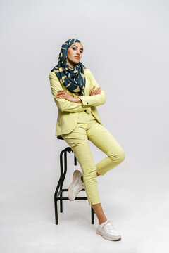 Elegant muslim  female model in stylish suit and hijab