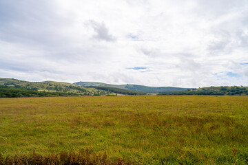長野県諏訪市の霧ヶ峰を登山している風景