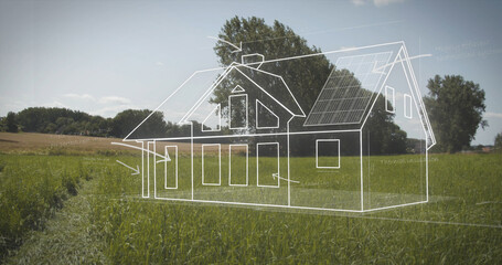 3D model of a house surrounded by greenery in the daylight
