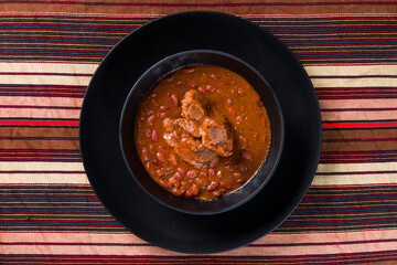 top view dish of Traditional Guatemala Red Beans with pork meat