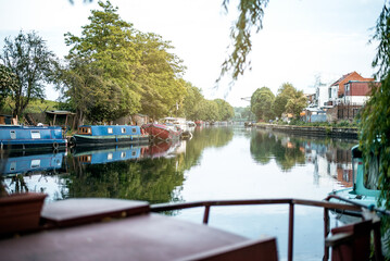 Houseboats in a canal river in London
