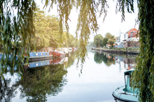 Houseboats in a canal river in London
