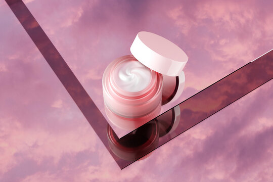 Still life moisturizing cream on pink sky background